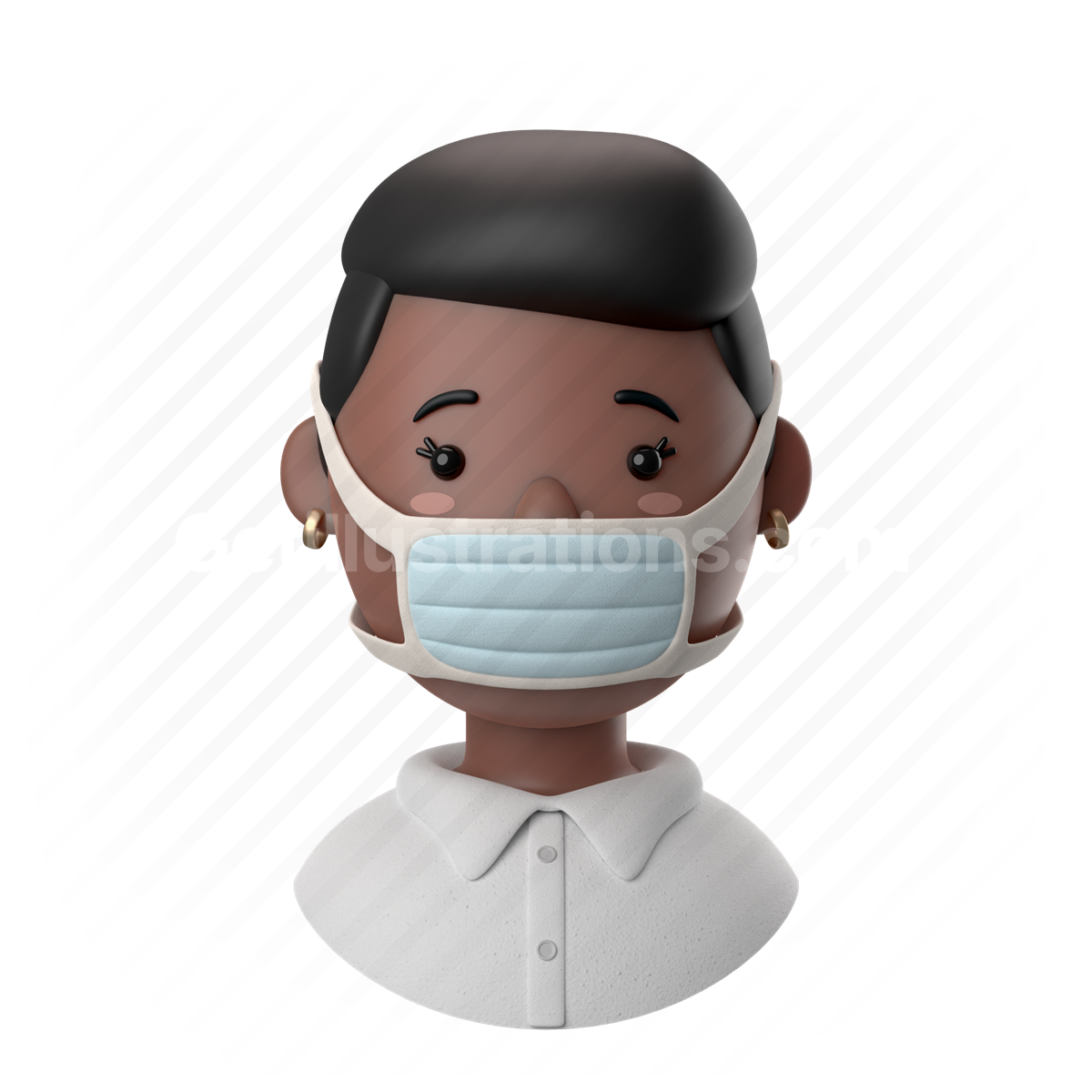 woman, female, person, people, african, face mask, mask, earrings, short hair, shirt